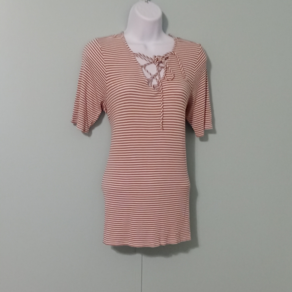 Maurice's Blouse Stripes Size Large Criss Cross Ties At Chest Stretchy‎